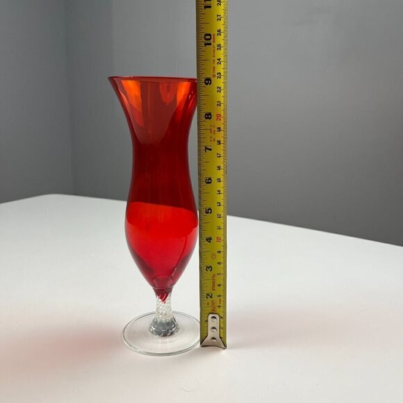 Vintage Hand blown vase ruby red clear foot 9" - Picture 6 of 7